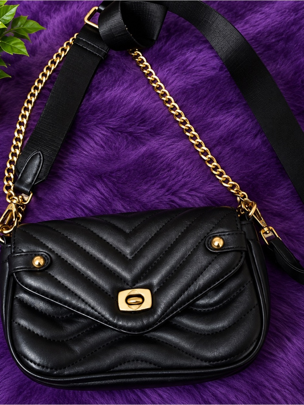 Chic Black Quilted Crossbody Bag with Gold Accents